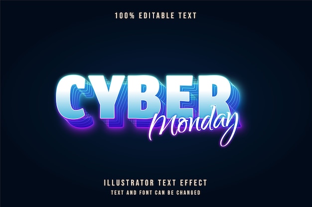 Cyber monday,3d editable text effect blue gradation purple neon text effect