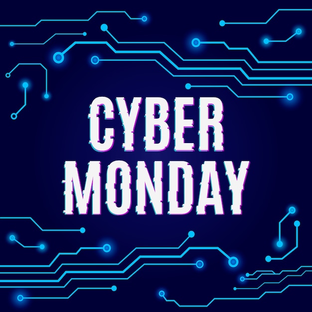 Cyber monday on abstract hi tech blue circuit board.