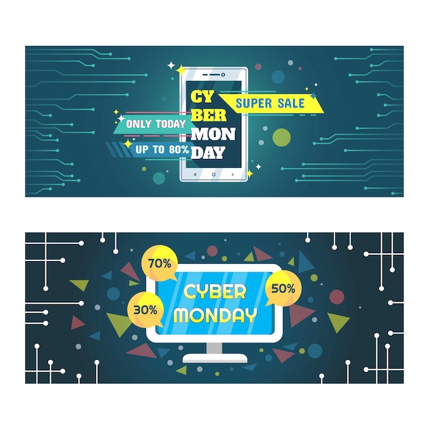 Banner cyber ​​monday con tema futuristico