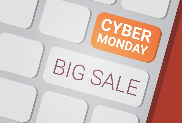 Grande bottone di vendita di cyber monday sulla tastiera di computer, concetto di sconto di acquisto di tecnologia