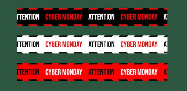 Cyber monday big sale stripes set. Warning tapes set for awareness zone sign, marketing advertising,