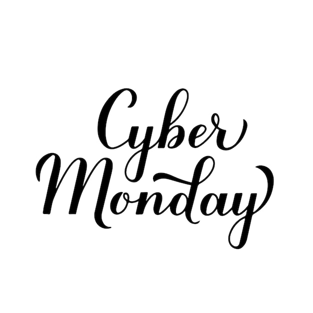 Lettering a mano di calligrafia del cyber monday isolato su sfondo bianco banner web per lo shopping online modello vettoriale facile da modificare per il design del logo, volantino, poster pubblicitario, ecc