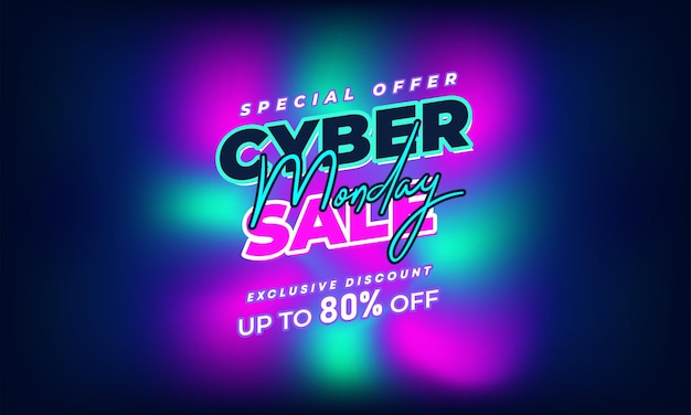 Cyber Monday Colorful Neon Style Super Sale Web Banner Cyber Monday Sale Special Offer Social Media Post Design Business Promotion and Advertising Vector Template Seasonal Offers Mega Big Sale