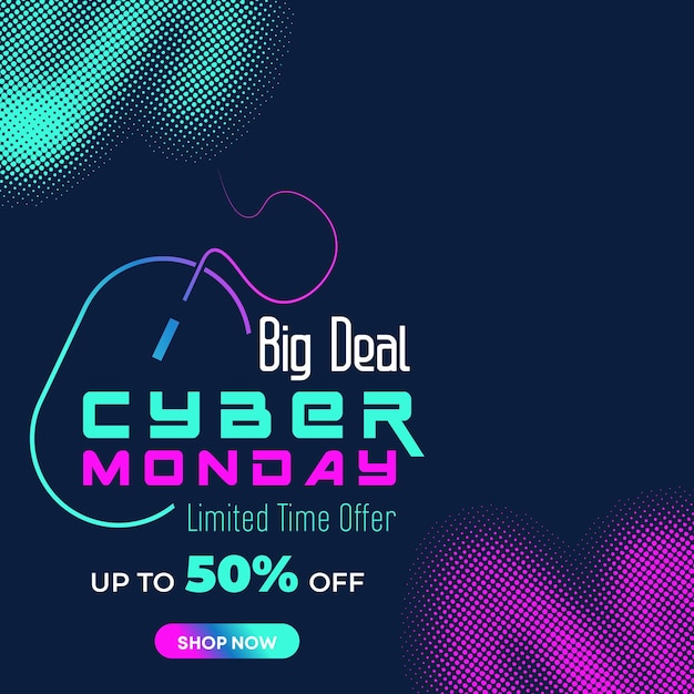 Vector cyber monday colorful neon style super sale web banner cyber monday sale special offer social media post design business promotion and advertising vector template seasonal offers mega big sale