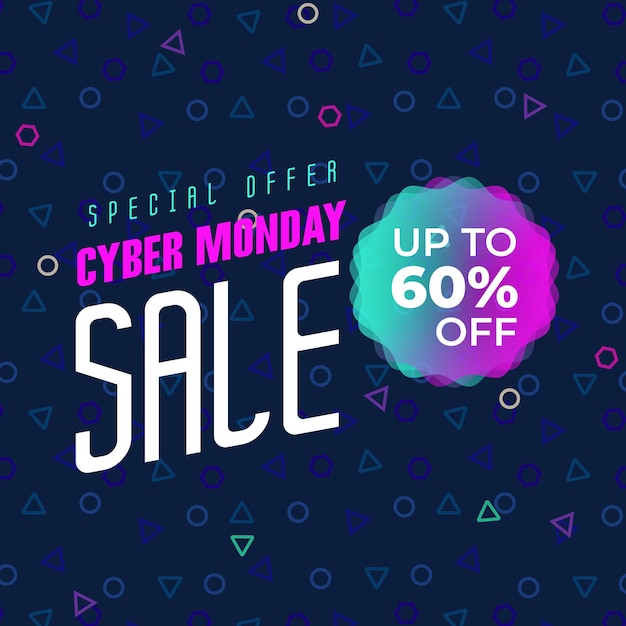 Cyber Monday Colorful Neon Style Super Sale Web Banner Cyber Monday Sale Special Offer Social Media Post Design Business Promotion and Advertising Vector Template Seasonal Offers Mega Big Sale