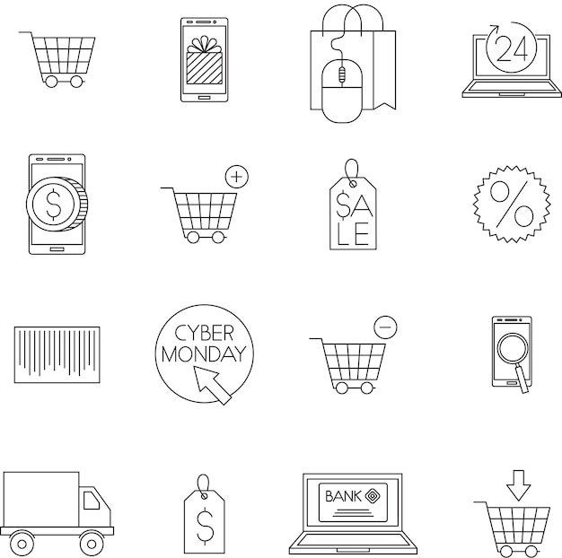 Cyber monday ecommerce sale icons set