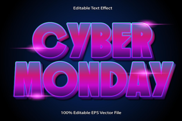 Vettore cyber monday effetto di testo modificabile emboss cartoon gradient style