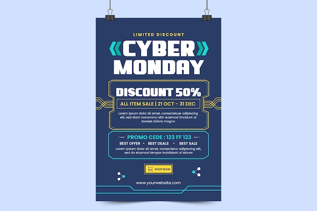 Vettore modello di progettazione di volantini o poster del cyber monday