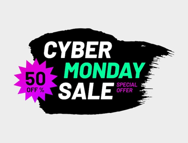 Cyber Monday grunge texture sale banner 50 percent off Special offer price background advertisement of sales rebates vector illustration