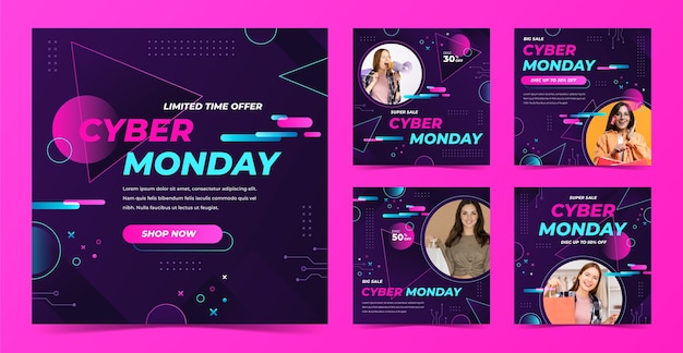 Vector cyber monday instagram posts collection