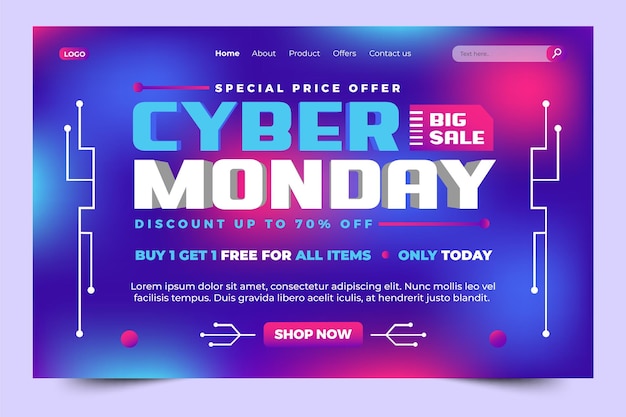 Cyber Monday landing page design template is easy to customize