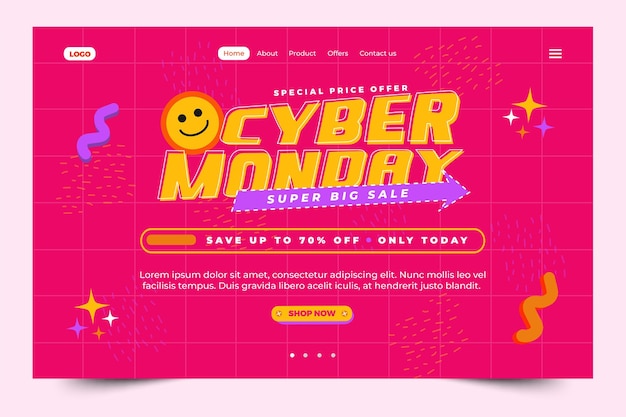 Cyber Monday landing page design template is easy to customize