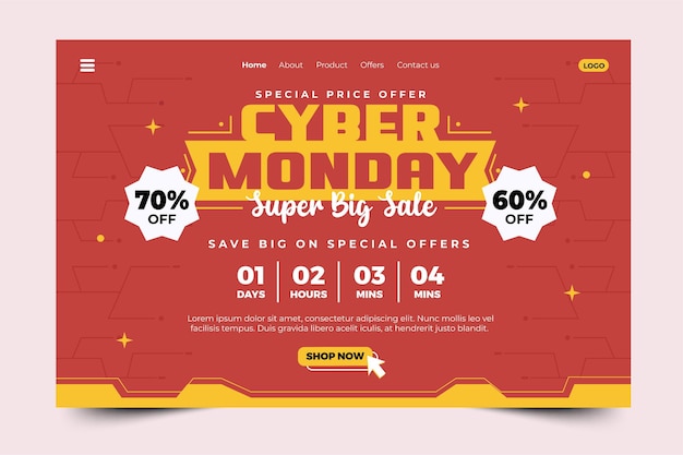 Modello di progettazione della pagina di destinazione del cyber monday