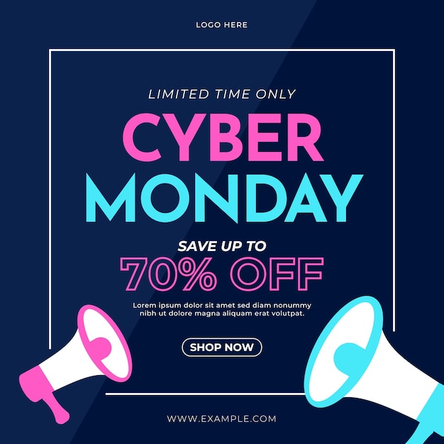 cyber monday neon banner flyer shopping sale social media ads template layout vector design