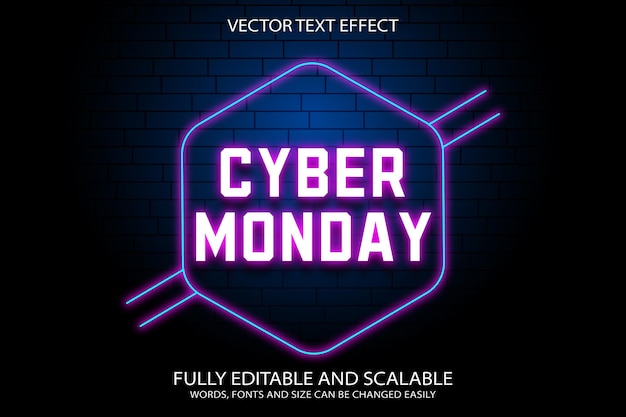 Vector cyber monday neon editable text effect