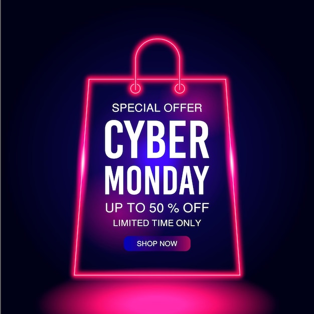 Cyber Monday neon glow kortingsbanner