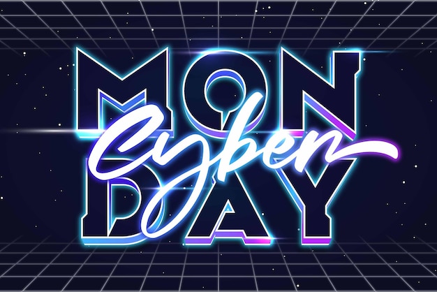 Vector cyber monday neon light style retrowave typography editable text effect font style template design