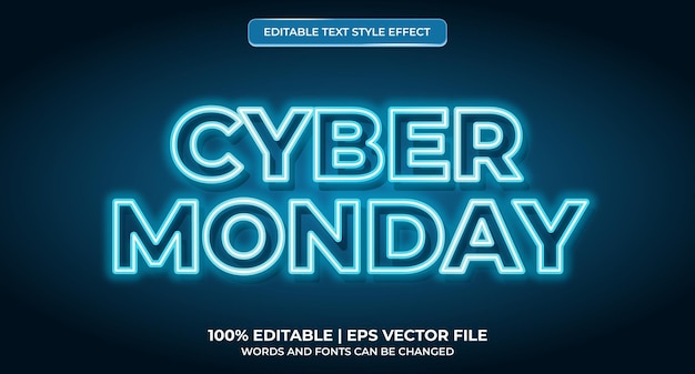 Effetto di testo modificabile premium tipografia al neon cyber monday. cyber monday futuristico stile effetto testo techno