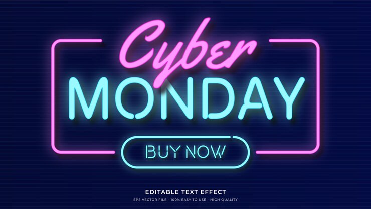 Cyber monday neon light typography premium editable text effect