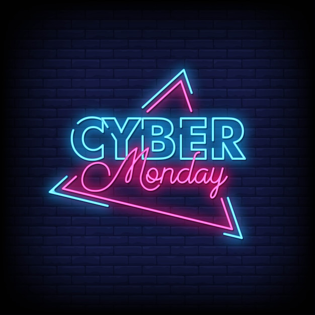 Cyber monday neon signs style text vector