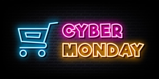 Modello di disegno vettoriale di insegne al neon di cyber monday in stile neon