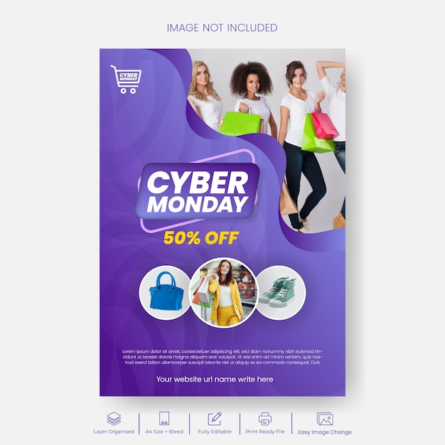 Cyber Monday print flyer of poster sjabloon voor Online Shopping Fashion E-commerce producten verkoop advertentie
