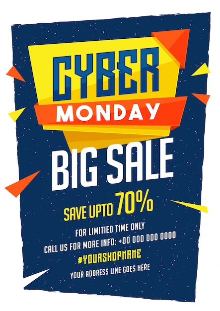 Cyber ​​monday vendita design banner con offerta di sconto.