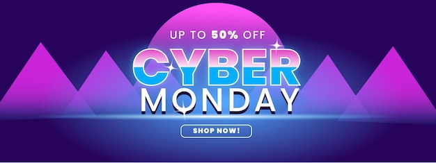 Cyber Monday sale banner social media post template with cyberpunk design with moon background