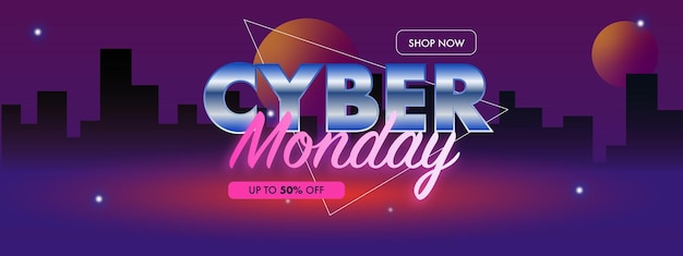 Cyber monday sale banner social media post template with purple color and modern design