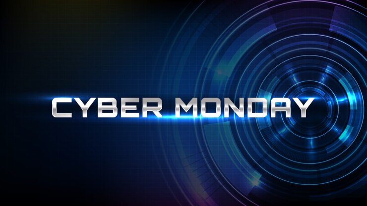 Vector cyber monday sale banner with abstract futuristic circle interface