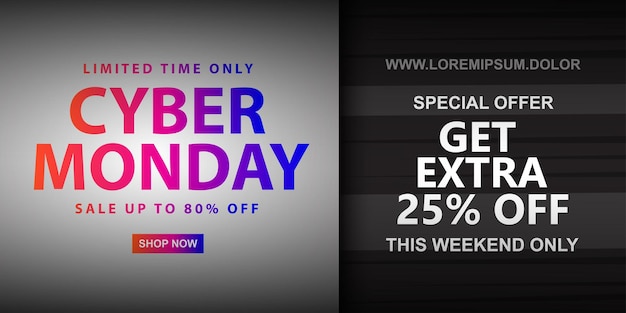 Cyber Monday sale banner with extra 25 discount vector illustration template