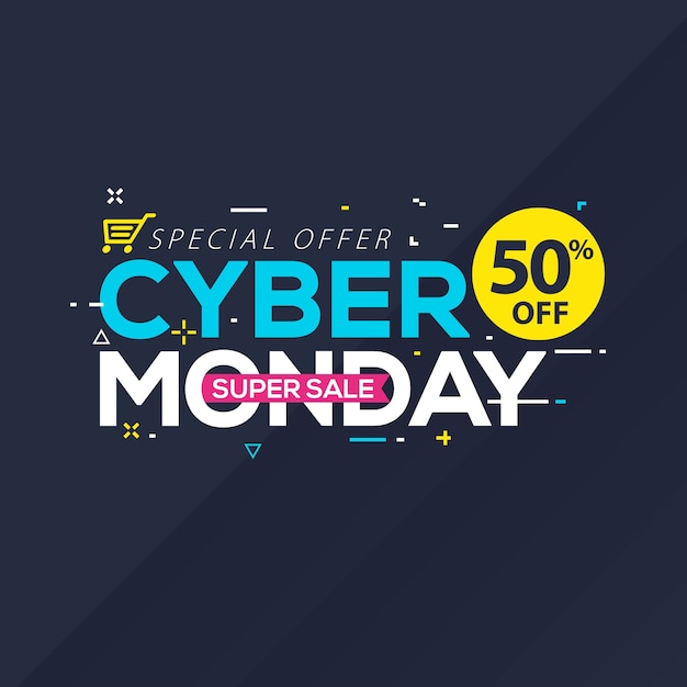 Cyber Monday Sale banner with trendy geometric background