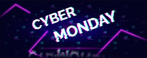 Vector cyber monday sale glitch neon symbol on abstract futuristic