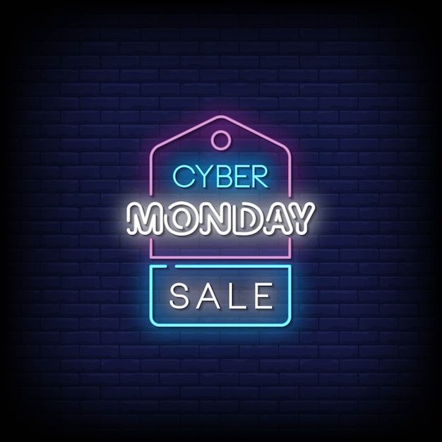 Testo di stile di insegne al neon di vendita di cyber monday