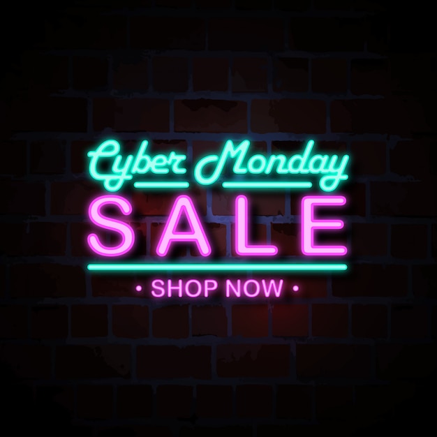 Vector cyber monday sale neon style sign illustration