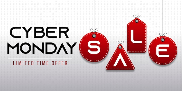 cyber monday sale with red tags background