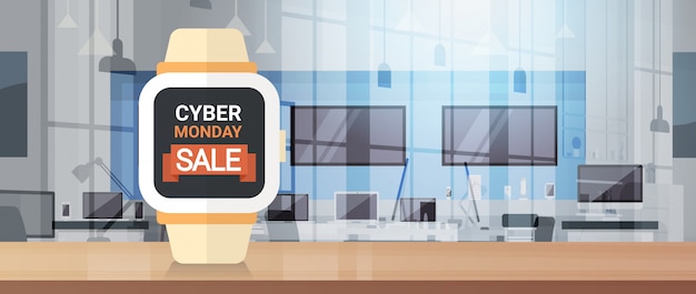 Cyber monday sign on smart watch monitor большой баннер продаж