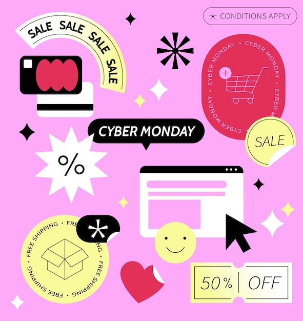 Vettore stickers per il cyber monday