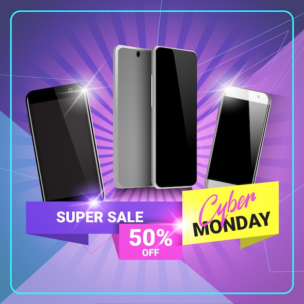 Cyber Monday Super Sale banner Kortingen op Modern Smart Phones Design