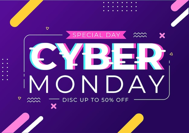 Cyber Monday Template Hand Drawn Illustration of Business Online Shopping with Big Discount Promo