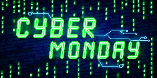 Cyber Monday text in neon style