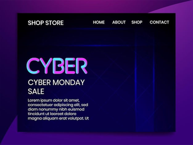 Cyber Monday-verkoop bestemmingspagina-ontwerp voor online winkelen en aanbieding Vectorillustratie