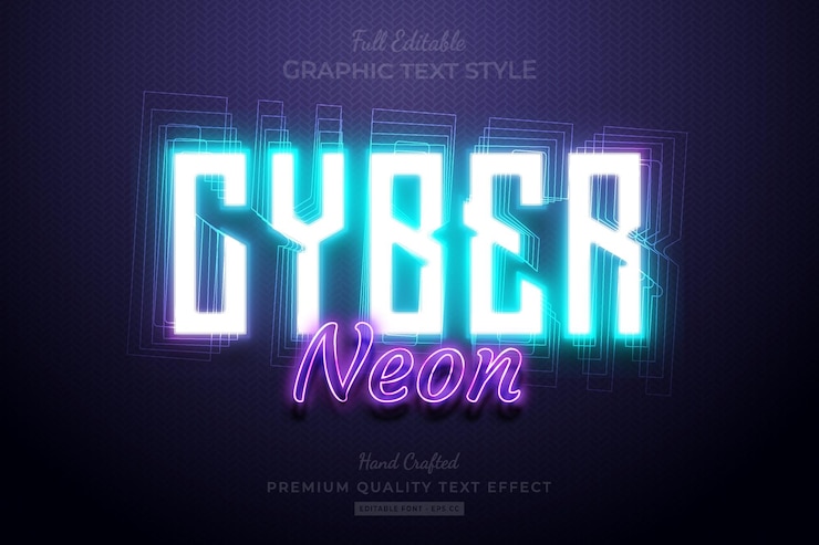 Vector cyber neon glow editable premium text effect