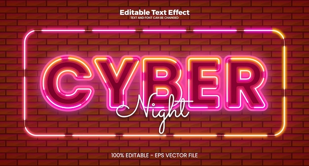 Редактируемый текстовый эффект Cyber Night в современном неоновом стиле