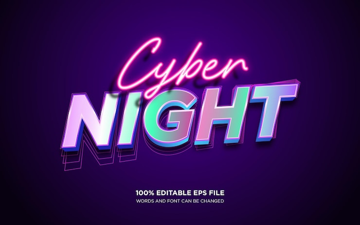 Vector cyber night editable text style effect