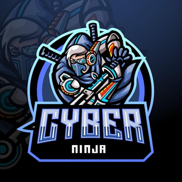 Design della mascotte logo cyber ninja esport.