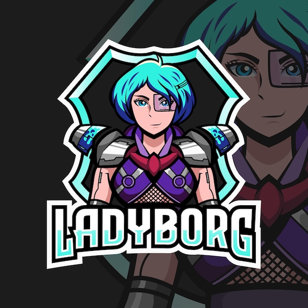 Cyber-punk lady cyborg mascot logo