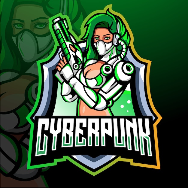 Cyber punk mascotte esport logo ontwerp