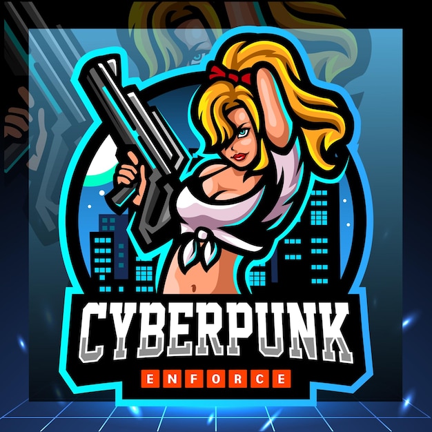 Cyber punk mascotte esport logo ontwerp
