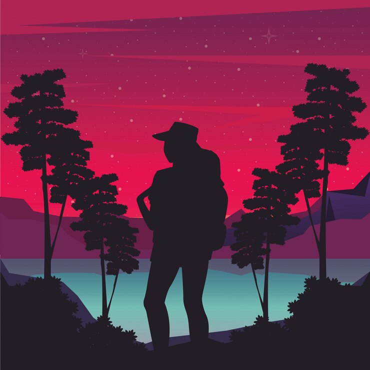 Vector cyber punk poster with woman in landscape silhouette